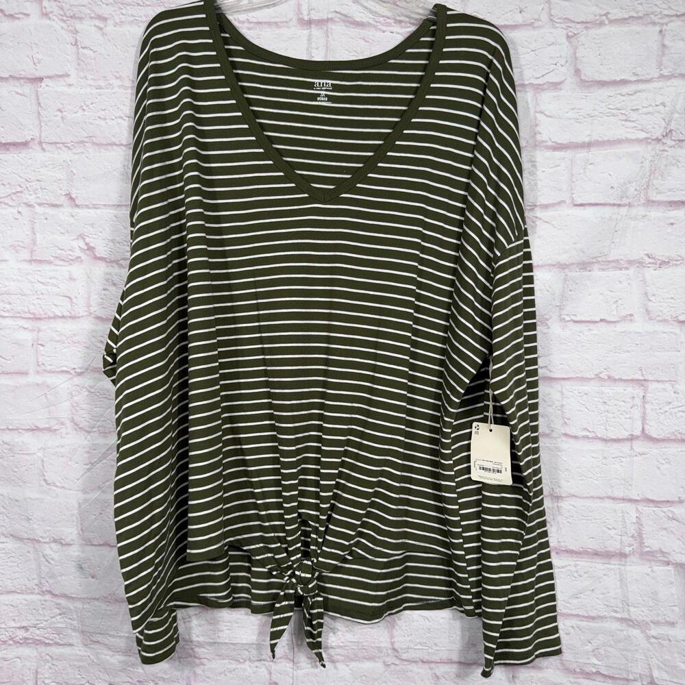 a.n.a a new approach Women's Striped V-Neck Top - Size 3X NWT